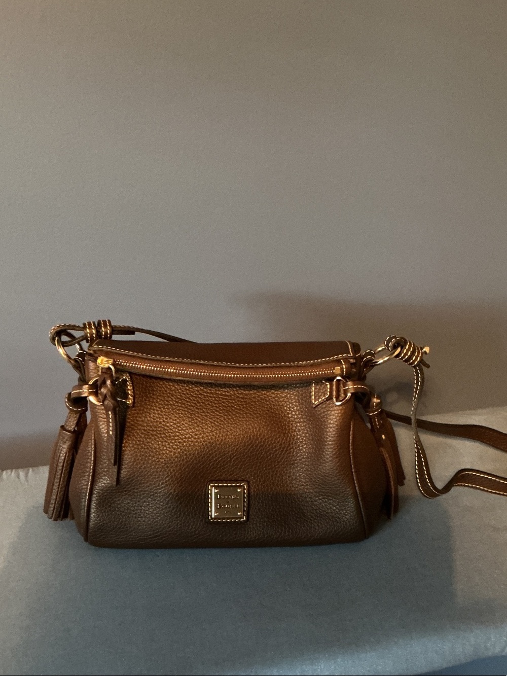 Dooney & Bourke Dark Brown Pebble Leather Crossbody with Tassels